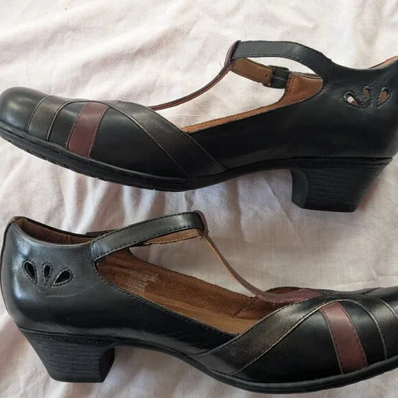 Rockport Cobb Hill "Angelina" retro T-strap black leather pumps | US 11 - Picture 5 of 6